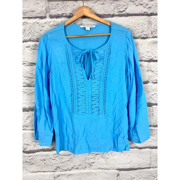 DIANE VON FURSTENBERG Women's 8 Blue Iliana Embellished Long Sleeve Peasant Top - Picture 11 of 11